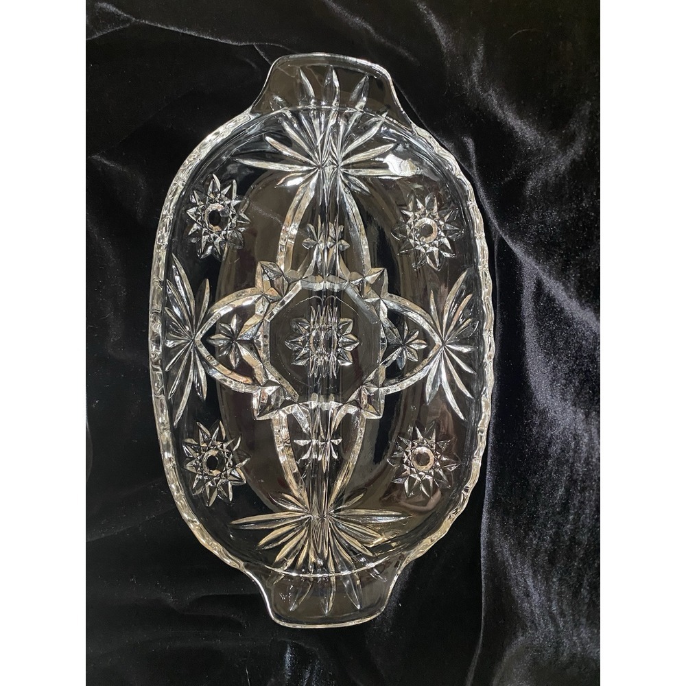 Divided Relish Dish‎ Star of David Anchor Hocking Lead Crystal Oblong Heavy Nice